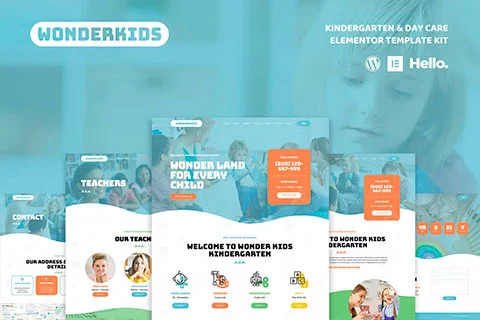 Vista previa de WONDERKIDS - Kindergarten and Children Day Care Elementor Template Kit