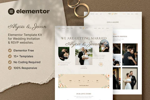 Alycia and Jevan – Wedding Invitation & RSVP Elementor Template Kit