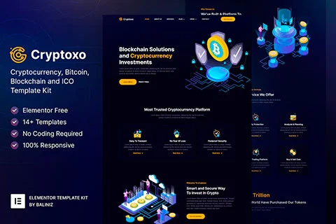 Cryptoxo – Cryptocurrency Blockchain, ICO & Bitcoin Elementor Template Kit