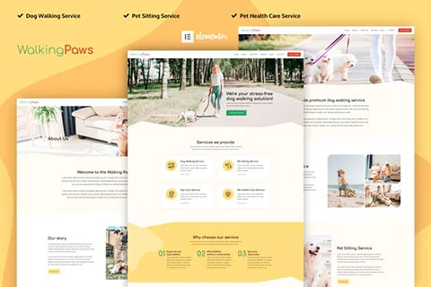 Vista previa de Walking Paws - Dog Walking and Pet Services Elementor Template Kit