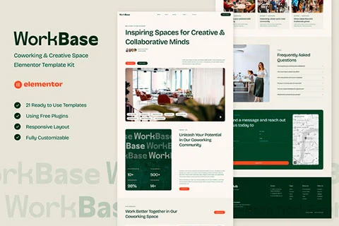 Vista previa de WorkBase - Coworking & Creative Space Elementor Template Kit