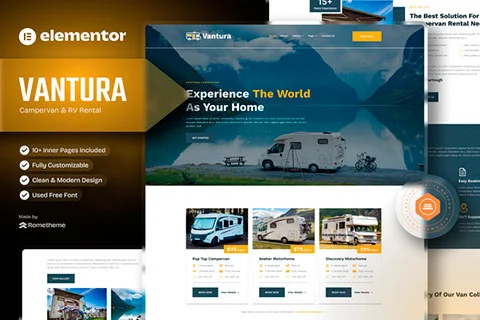 Vista previa de Vantura - Campervan & RV Rental Elementor Template Kit
