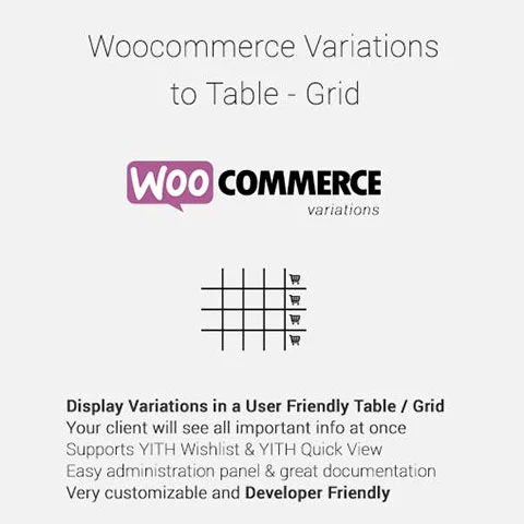 Vista previa de Woocommerce Variations Table - Grid