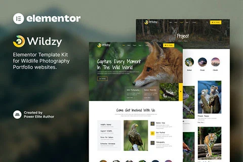 Vista previa de Wildzy – Wildlife Photography Elementor Template Kit
