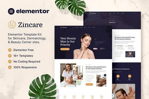 Preview of Zincare – Skincare & Dermatology Elementor Template Kit