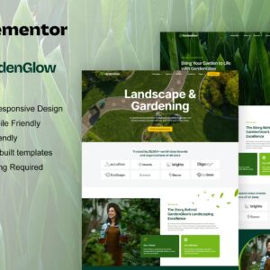 GardenGlow - Kit de plantillas Elementor Pro para jardinería y paisajismo