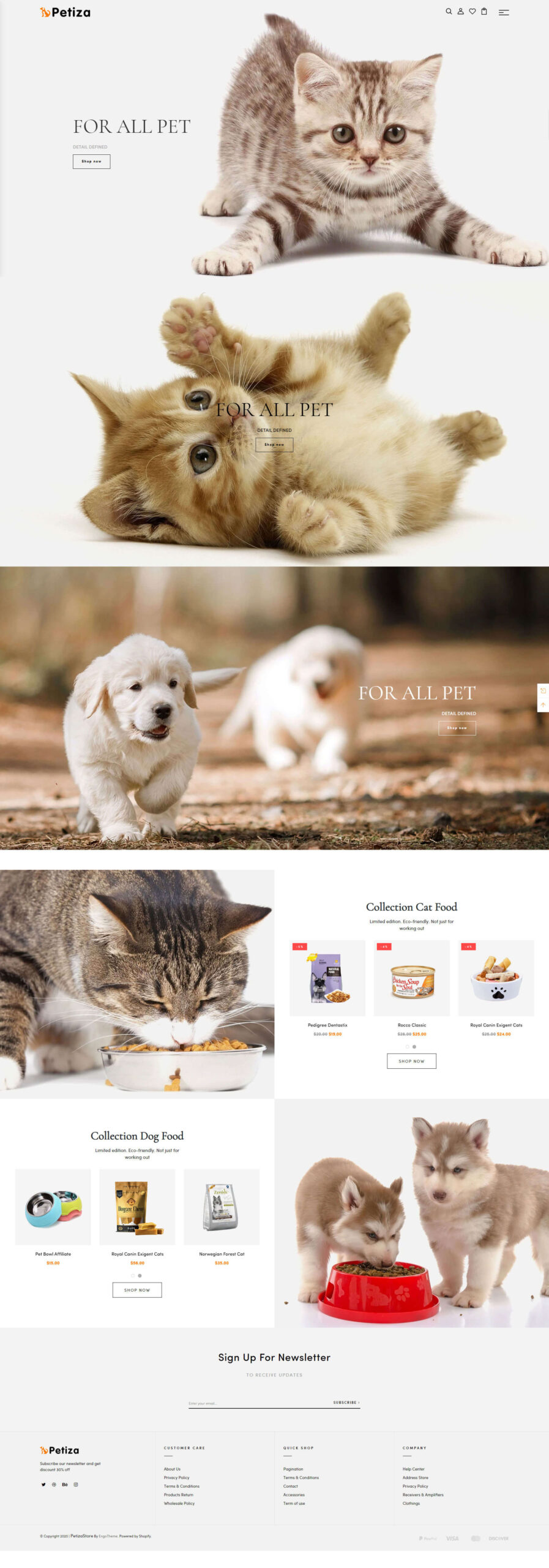 Petiza – Tema Shopify para mascotas y comida